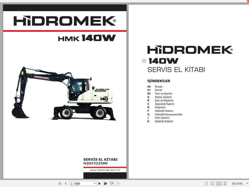 Hidromek Excavator HMK 140W Service Manual Turkish 1