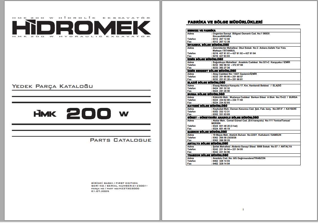 Hidromek Excavator HMK 200W Part Catalog 1