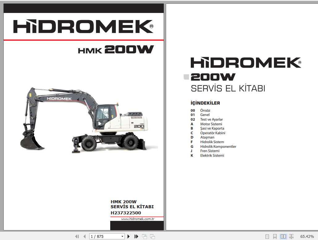 Hidromek Excavator HMK 200W Service Manual Turkish 1