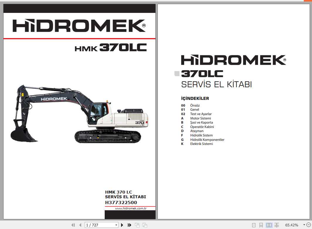 Hidromek Excavator HMK 370LC Service Manual Turkish 1