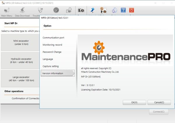 Hitachi Construction Machinery MPDr Ver 3.12.0.1 03.2021 Diagnostic Software 14