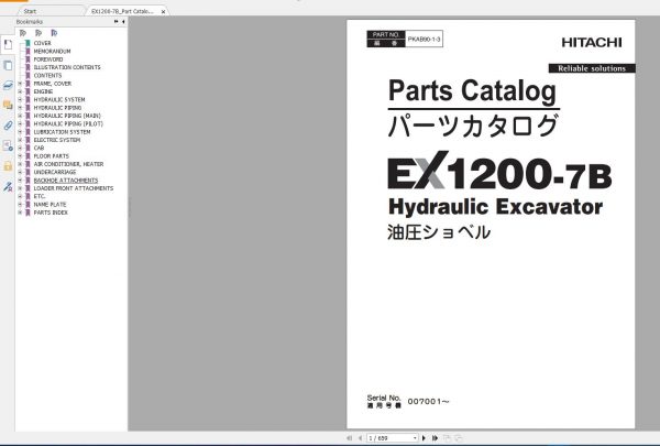 Hitachi Hydraulic Excavator EX1200 7EX1200 7B Operator Manual Part Catalog Tehnical Manual and Diagram 3