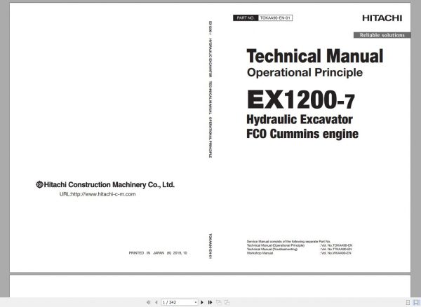 Hitachi Hydraulic Excavator EX1200 7EX1200 7B Tehnical Manual and Diagram 6
