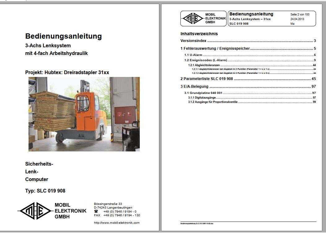 Hubtex Forklift Control System SLC 019 908 V0 05 Operation Manual 1