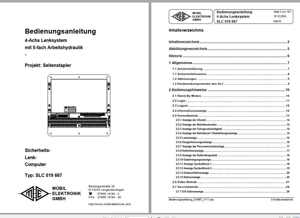 Hubtex Forklift Control System SLC Operation Manual DE 1