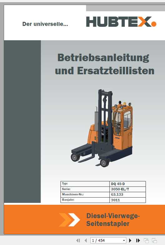 Hubtex Forklift DQ 45 D 3050 EL T Operating Instructions and Spare Parts List DE 1