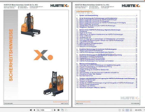 Hubtex Forklift DQ 45 D 3050 EL T Operating Instructions and Spare Parts List DE 2