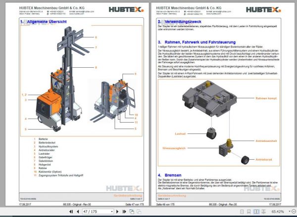 Hubtex Forklift FluX 40 2415 EL Operating Instructions and Spare Parts List DE 3