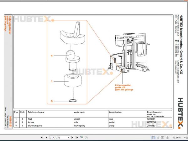 Hubtex Forklift MD 30 2130 EL Operating Instructions and Spare Parts List DE 3