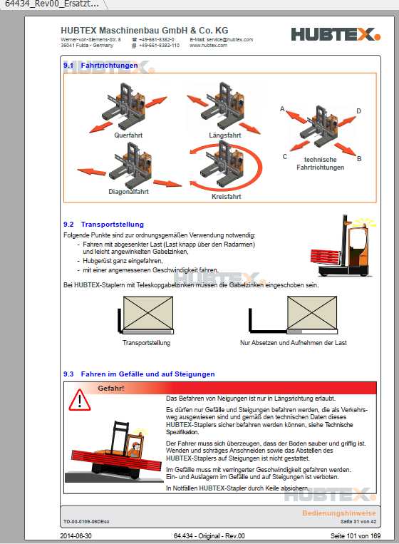 Hubtex Forklift MD 30 SO 2130 EL Operating Instructions and Spare Parts List DE 3
