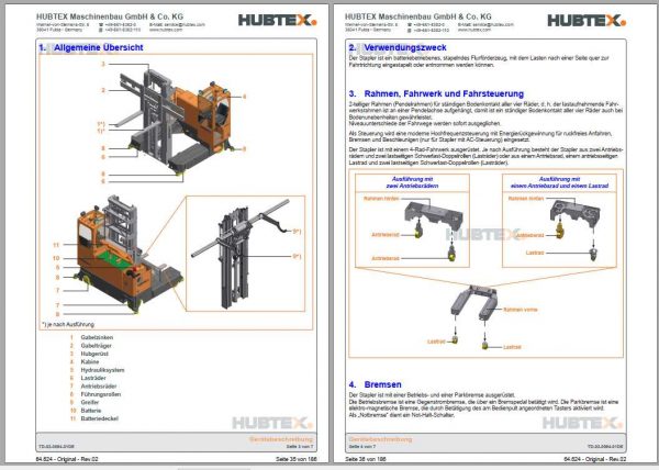 Hubtex Forklift MQ 15 2120 EL Operating Instructions and Spare Parts List DE 2