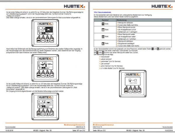 Hubtex Forklift MQ 60 2131 PU Operating Instructions and Spare Parts List DE 2