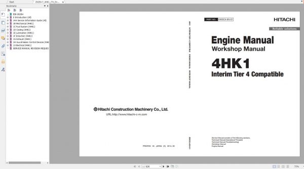ISUZU Diesel Engine Technical Manual On Hitachi Excavator ZX 3567 Series CD 6