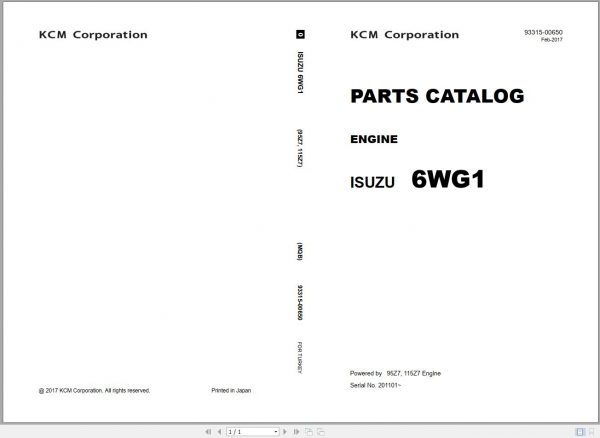 Kawasaki Wheel Loader 95Z7 Parts Catalog 1