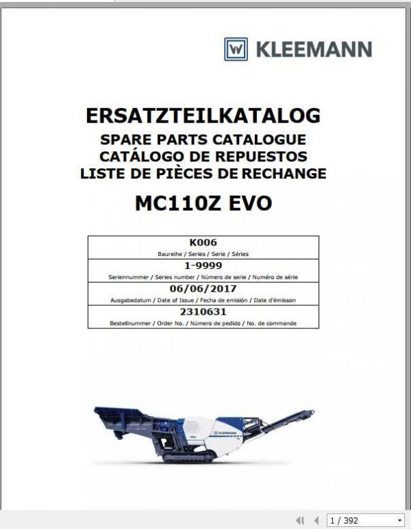 Kleemann Crusher Mc110z Evo Spare Parts Catalog_ES