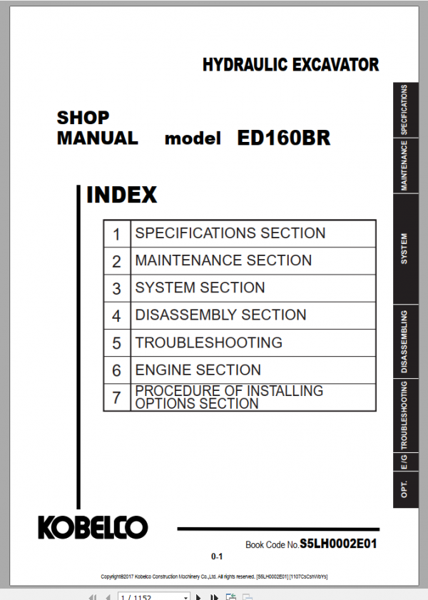 Kobelco Hydraulic Excavator ED160 3 NA Shop Manual S5H0003E03 1 1