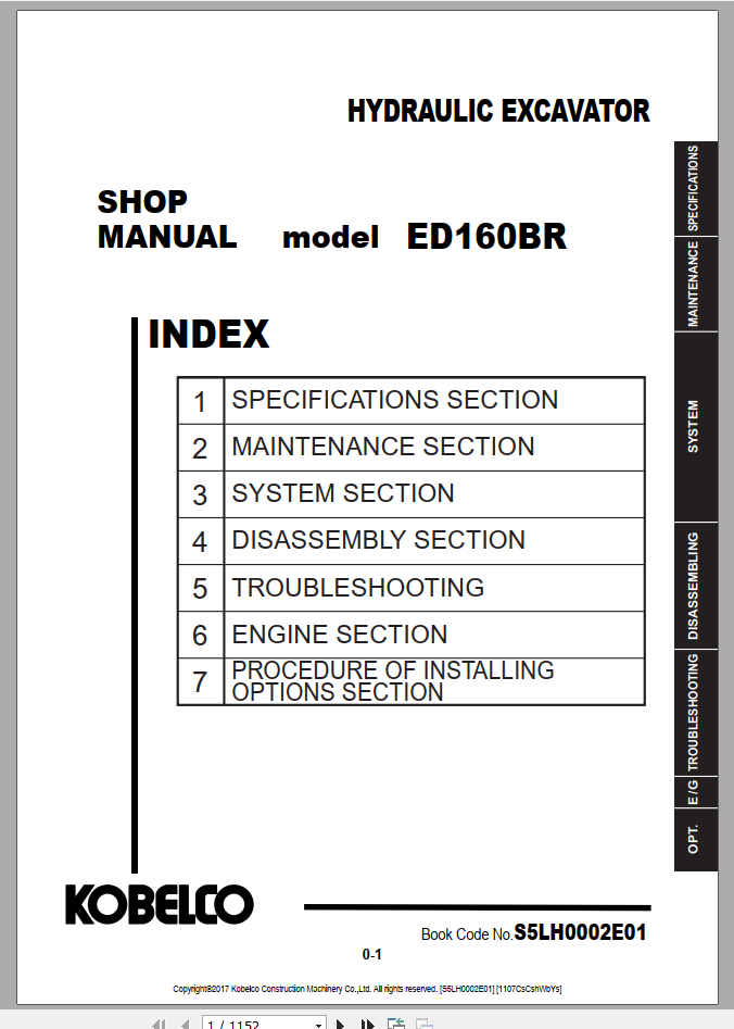 Kobelco Hydraulic Excavator ED160 3 NA Shop Manual S5H0003E03 1 1