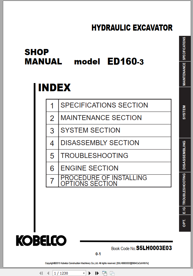 Kobelco Hydraulic Excavator ED160 3 NA Shop Manual S5H0003E03 1
