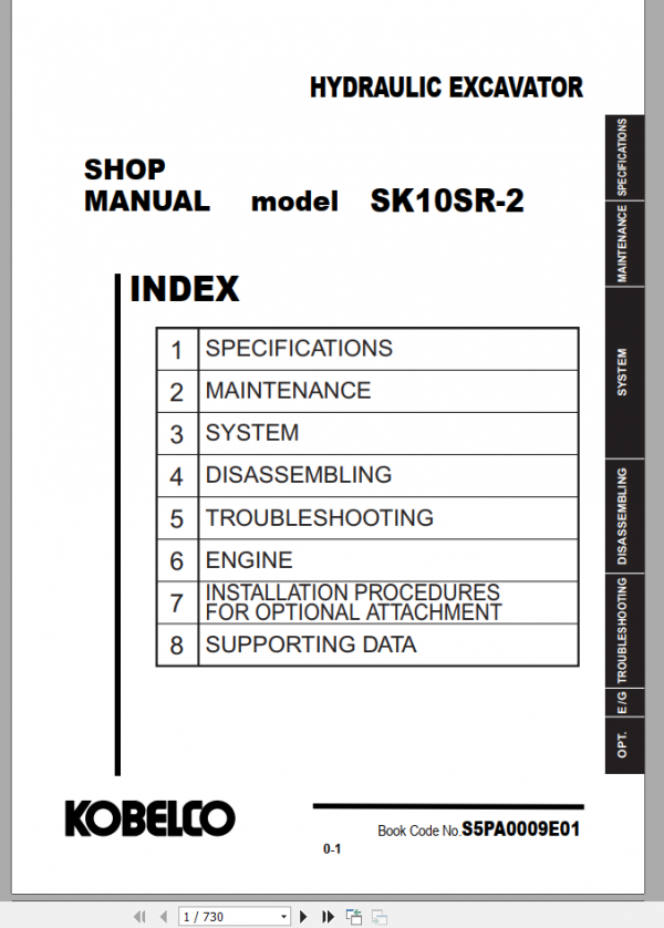 Kobelco Hydraulic Excavator SK008 1E Shop Manual S5PT0007E013 1