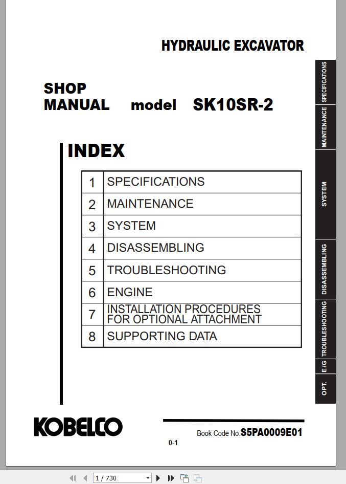 Kobelco Hydraulic Excavator SK008 1E Shop Manual S5PT0007E013 1