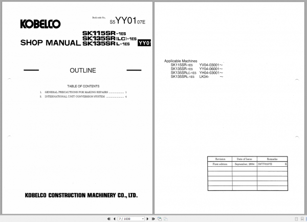 Kobelco Hydraulic Excavator SK115SR 1ES SK135SR LC 1ES SK135SR L 1ES Shop Manual S5YY0007E 2