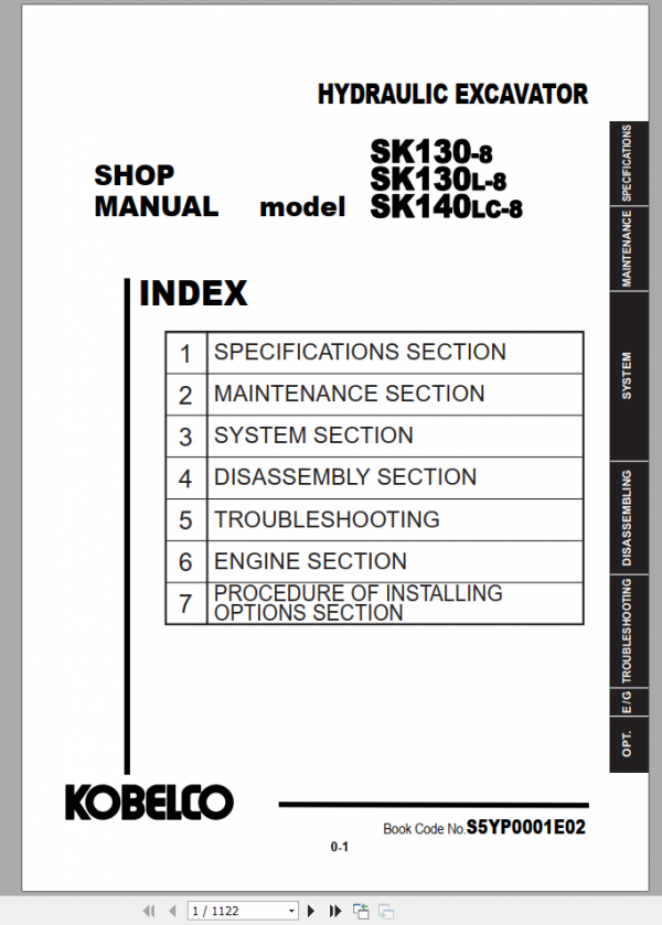 Kobelco Hydraulic Excavator SK130 130LC 140LC 8 Shop Manual S5YP0001E02 1
