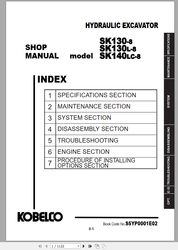 Kobelco Hydraulic Excavator SK130 130LC 140LC 8 Shop Manual S5YP0001E02 1