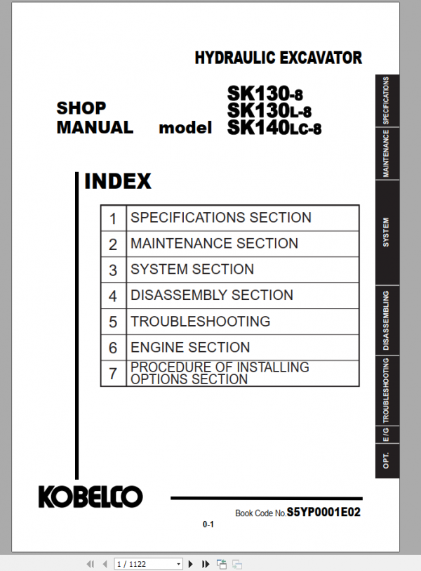 Kobelco Hydraulic Excavator SK130 8 SK140LC 8 Shop Manual S5YP0001E02 1