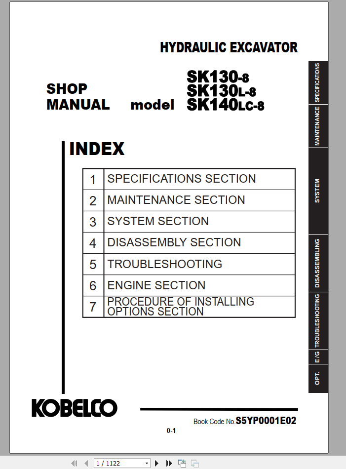 Kobelco Hydraulic Excavator SK130 8 SK140LC 8 Shop Manual S5YP0001E02 1