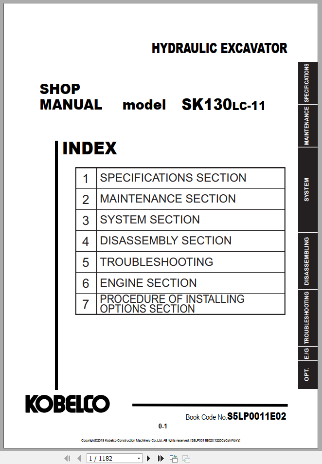Kobelco Hydraulic Excavator SK130LC 11 2019 Shop Manual S5LP0011E02 1