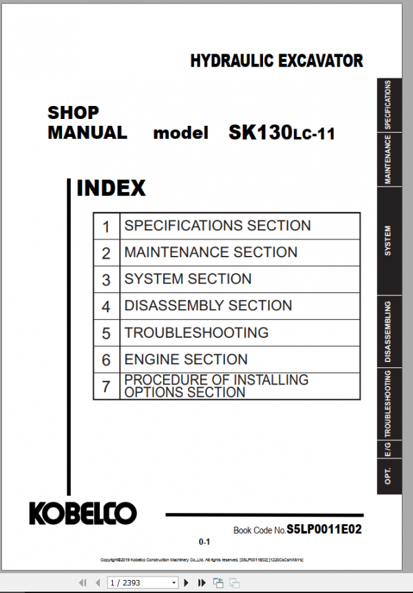 Kobelco Hydraulic Excavator SK130LC 11 EU 2019 Shop Manual S5LP0011E02 1