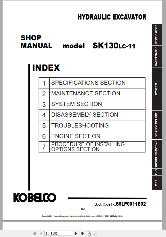 Kobelco Hydraulic Excavator SK130LC 11 Shop Manual S5LP0011E02 1