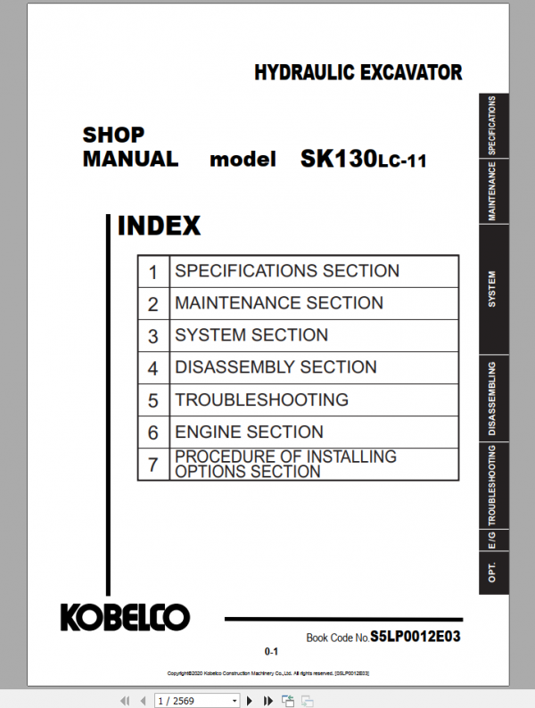 Kobelco Hydraulic Excavator SK130LC 11 Shop Manual S5LP0012E03 1