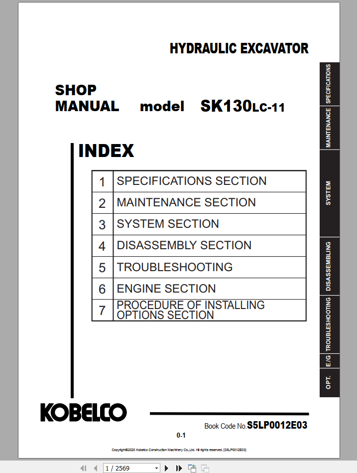Kobelco Hydraulic Excavator SK130LC 11 Shop Manual S5LP0012E03 1
