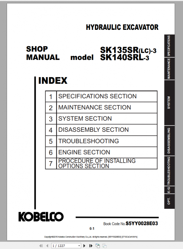 Kobelco Hydraulic Excavator SK135 SRLC 3 SK140SRLC 3 Shop Manual S5YY0028E03 1