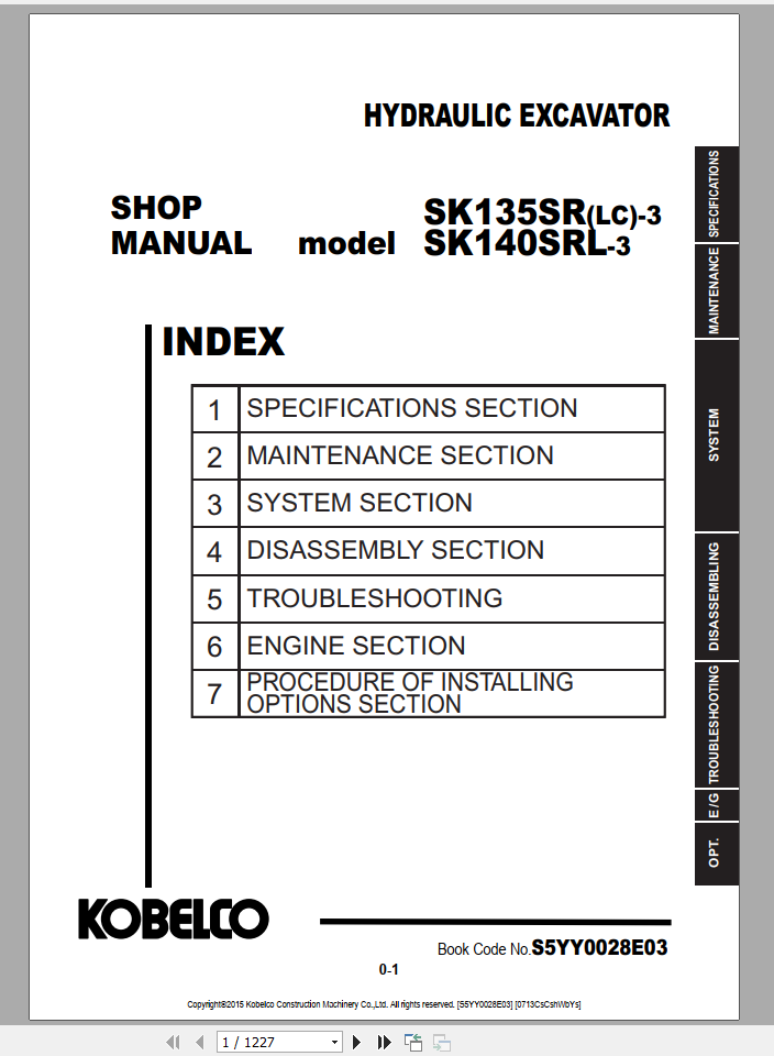 Kobelco Hydraulic Excavator SK135 SRLC 3 SK140SRLC 3 Shop Manual S5YY0028E03 1