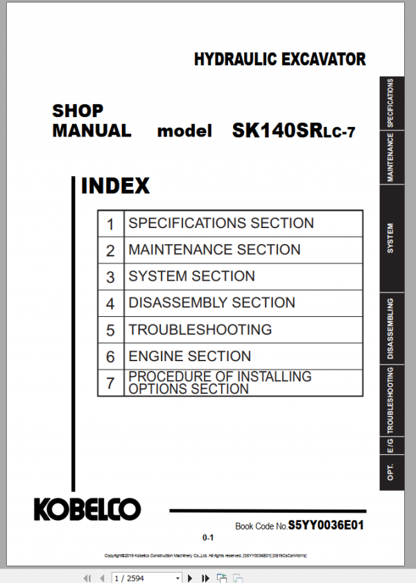 Kobelco Hydraulic Excavator SK140SRLC 5 ED160BR 5 Shop Manual S5YY0029E04 4 1