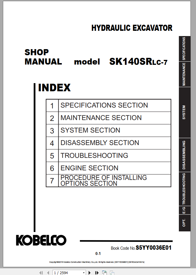 Kobelco Hydraulic Excavator SK140SRLC 5 ED160BR 5 Shop Manual S5YY0029E04 4 1