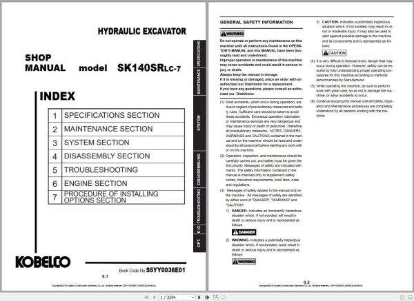 Kobelco Hydraulic Excavator SK140SRLC 7 EU 2019 S5YY0036E01 Shop Manual 1