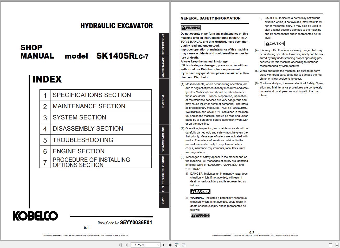 Kobelco Hydraulic Excavator SK140SRLC 7 EU 2019 S5YY0036E01 Shop Manual 1