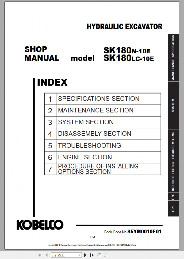 Kobelco Hydraulic Excavator SK140SRLC 7 EU 2019 Shop Manual S5YY0036E01 2 1