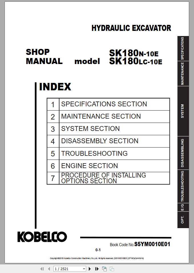 Kobelco Hydraulic Excavator SK140SRLC 7 EU 2019 Shop Manual S5YY0036E01 2 1