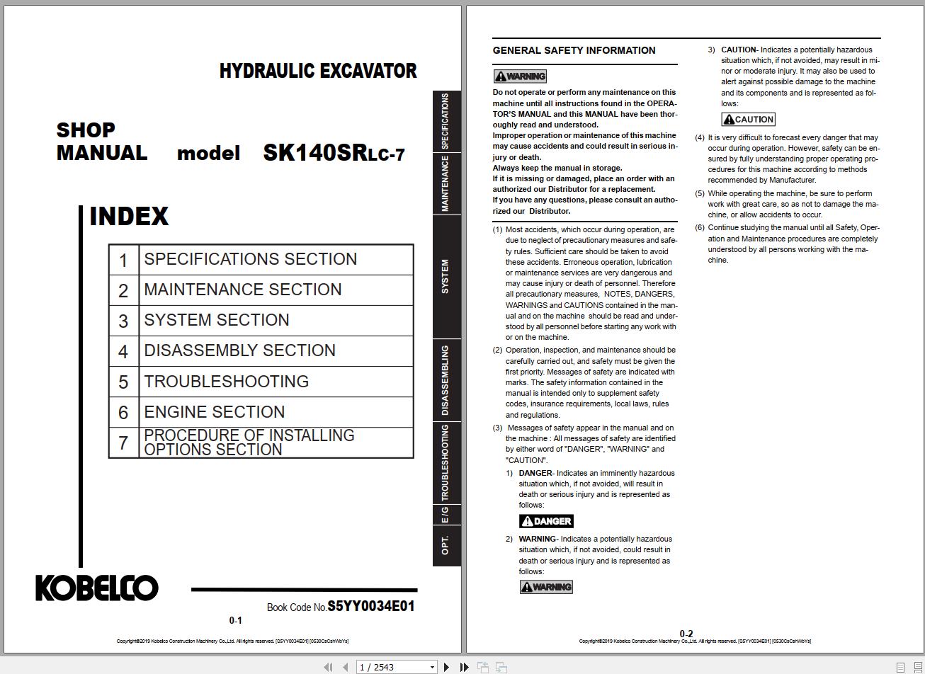 Kobelco Hydraulic Excavator SK140SRLC 7 NA 2019 S5YY0034E01 Shop Manual 1