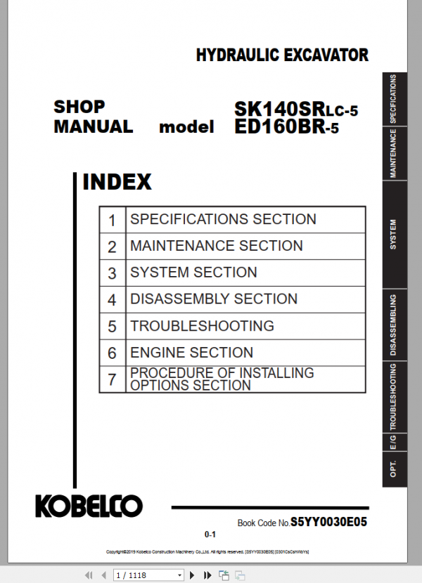 Kobelco Hydraulic Excavator SK140SRLC NA 2008 Shop Manual S5YY0012E03 3 1