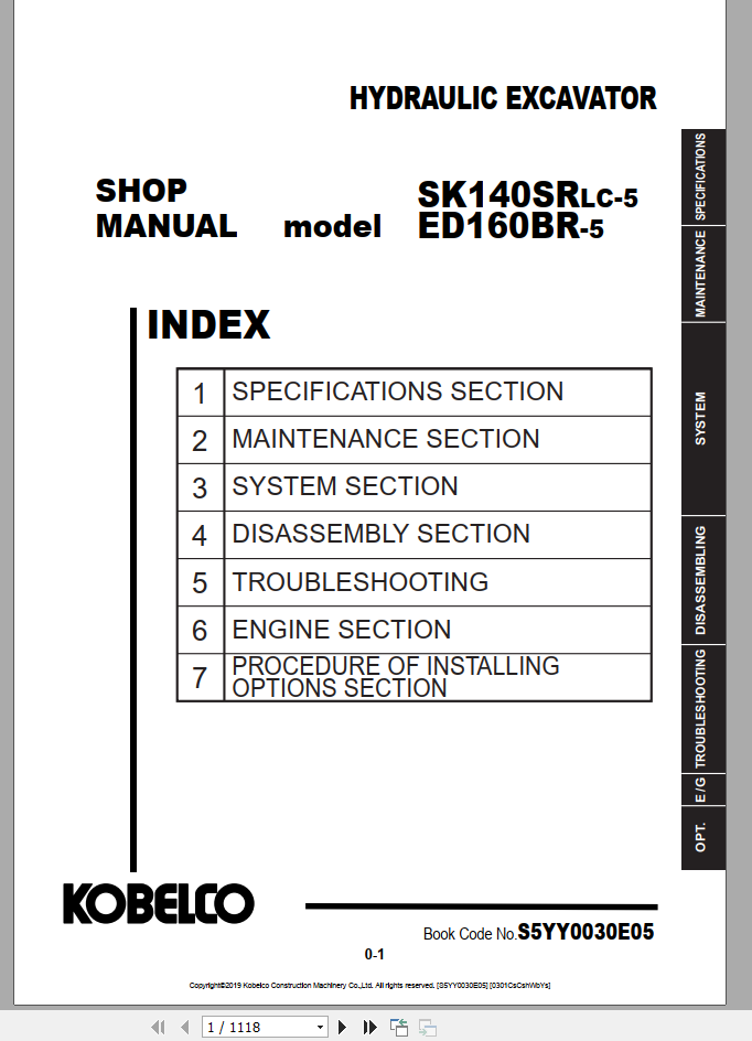 Kobelco Hydraulic Excavator SK140SRLC NA 2008 Shop Manual S5YY0012E03 3 1