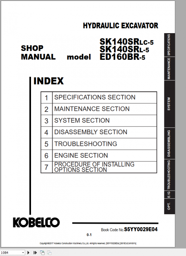 Kobelco Hydraulic Excavator SK140SRLC NA 2008 Shop Manual S5YY0012E03 3 2