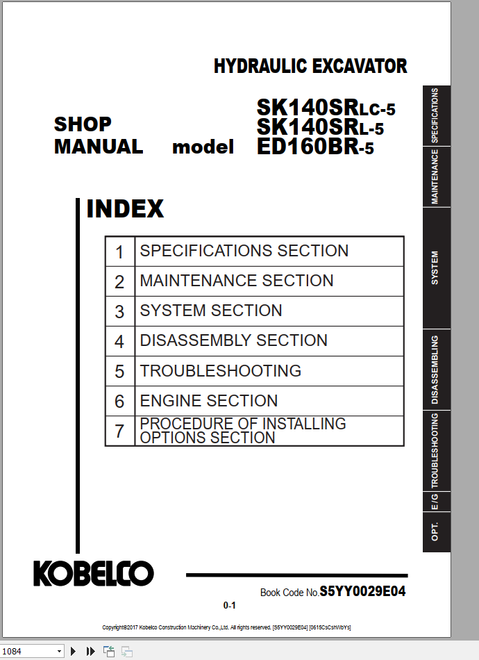 Kobelco Hydraulic Excavator SK140SRLC NA 2008 Shop Manual S5YY0012E03 3 2