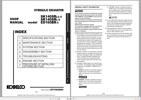 Kobelco Hydraulic Excavator SK140SRLC NA 2008 Shop Manual S5YY0012E03 3 3