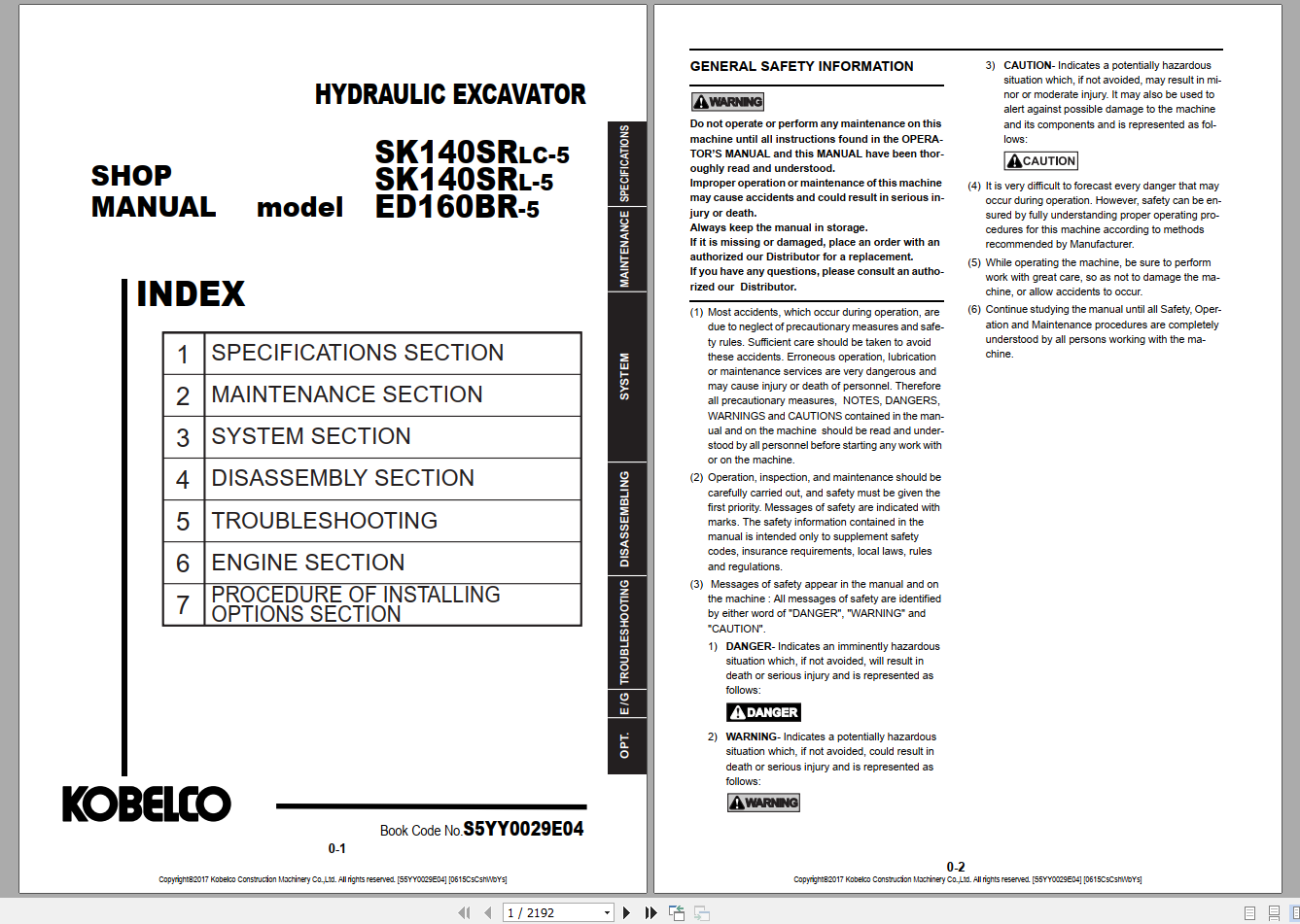Kobelco Hydraulic Excavator SK140SRLC NA 2008 Shop Manual S5YY0012E03 3 3