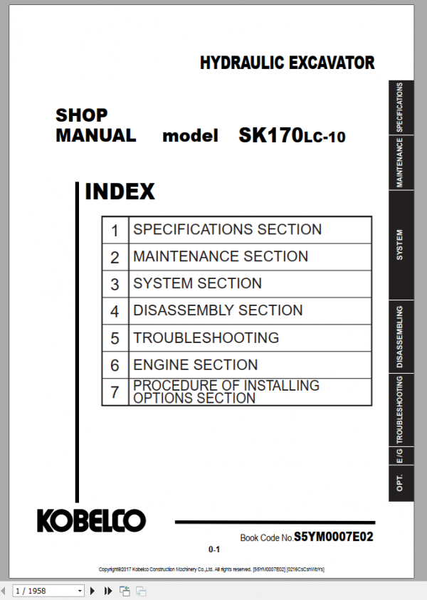 Kobelco Hydraulic Excavator SK170 10 NA Shop Manual S5YM0007E02 1